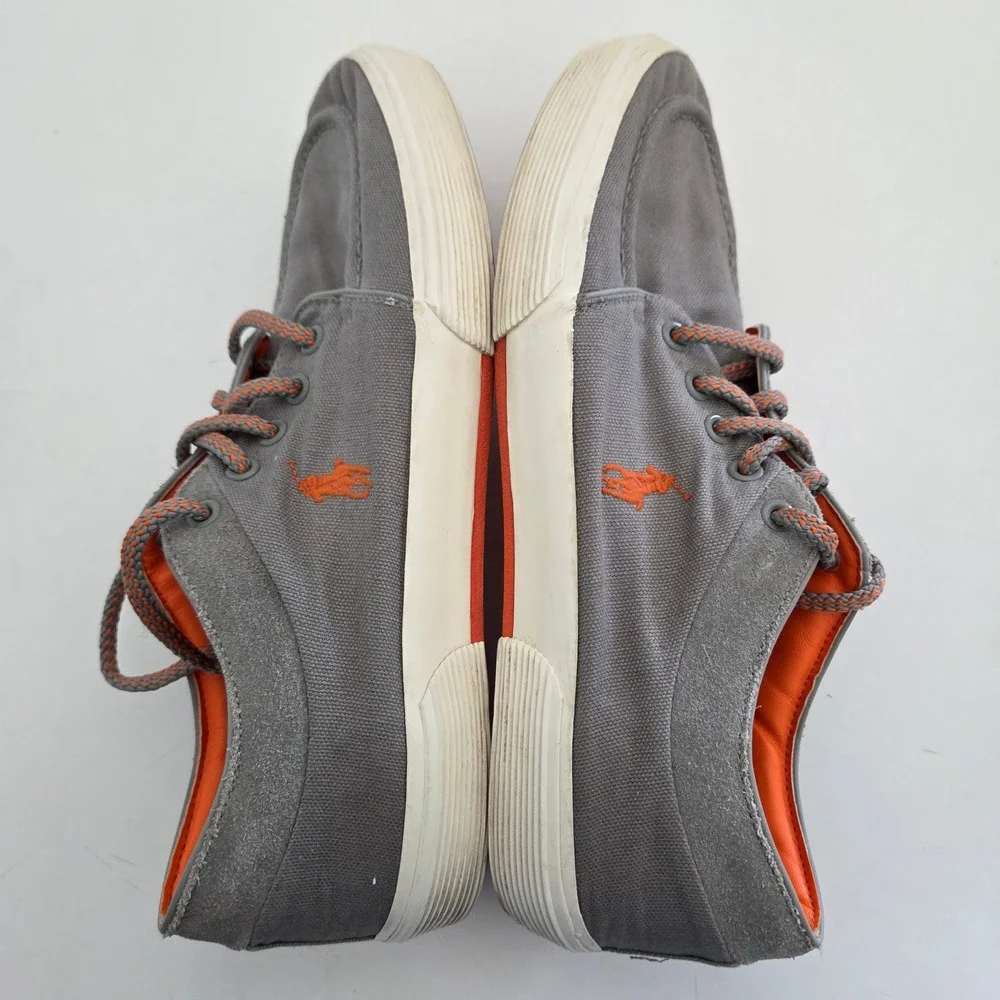 Polo Ralph‎ Lauren Boat Shoes Grey Orange Canvas Moc Toe Mens 10